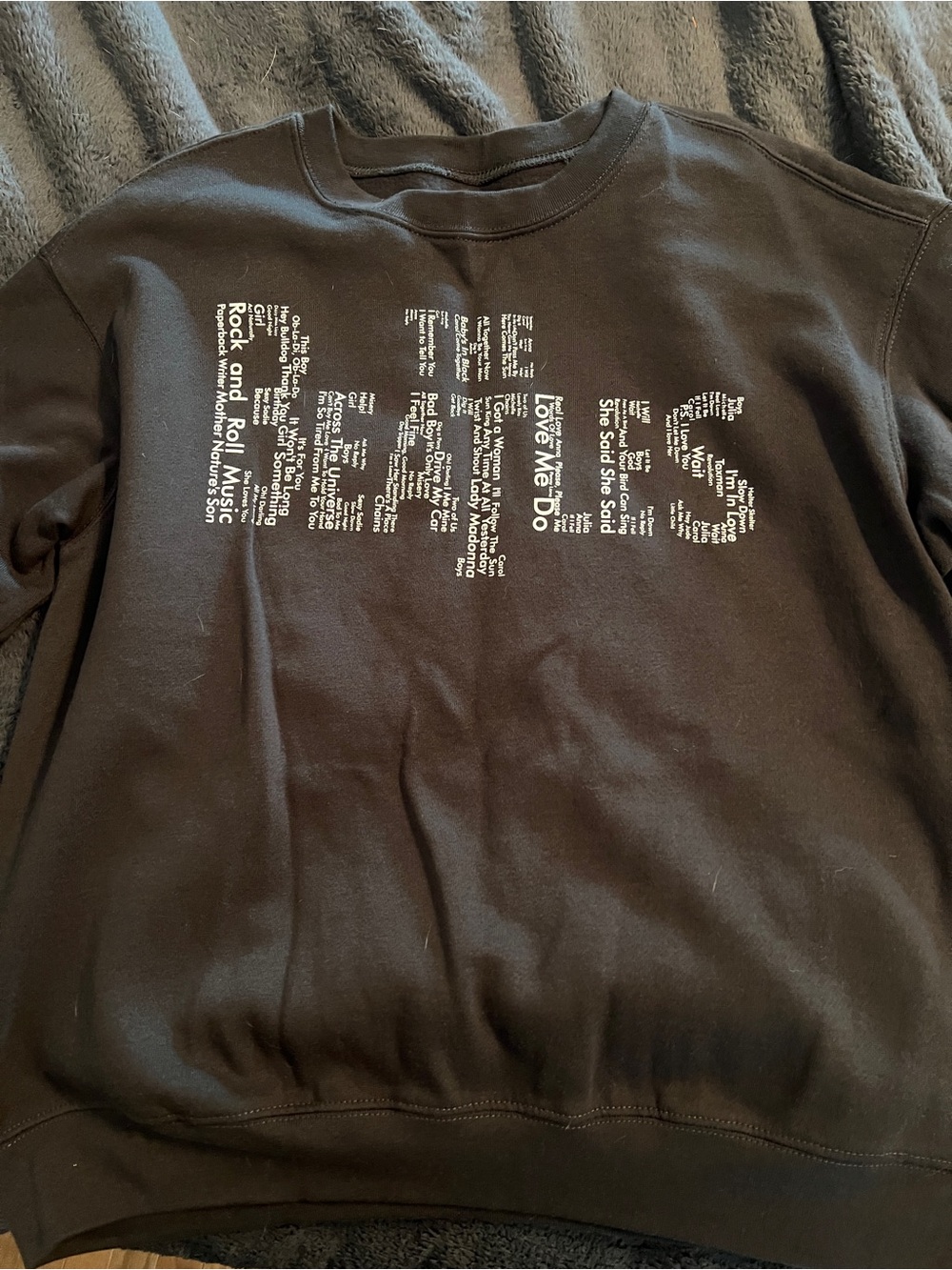 The Beatles Black Crewneck Sweatshirt with White Text Graphic